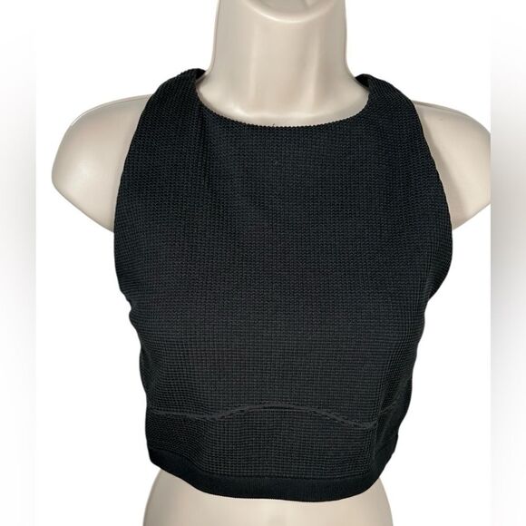 Offline By Aerie True Black Seamless Waffle Knit High Neck Sports Bra - Picture 6 of 11